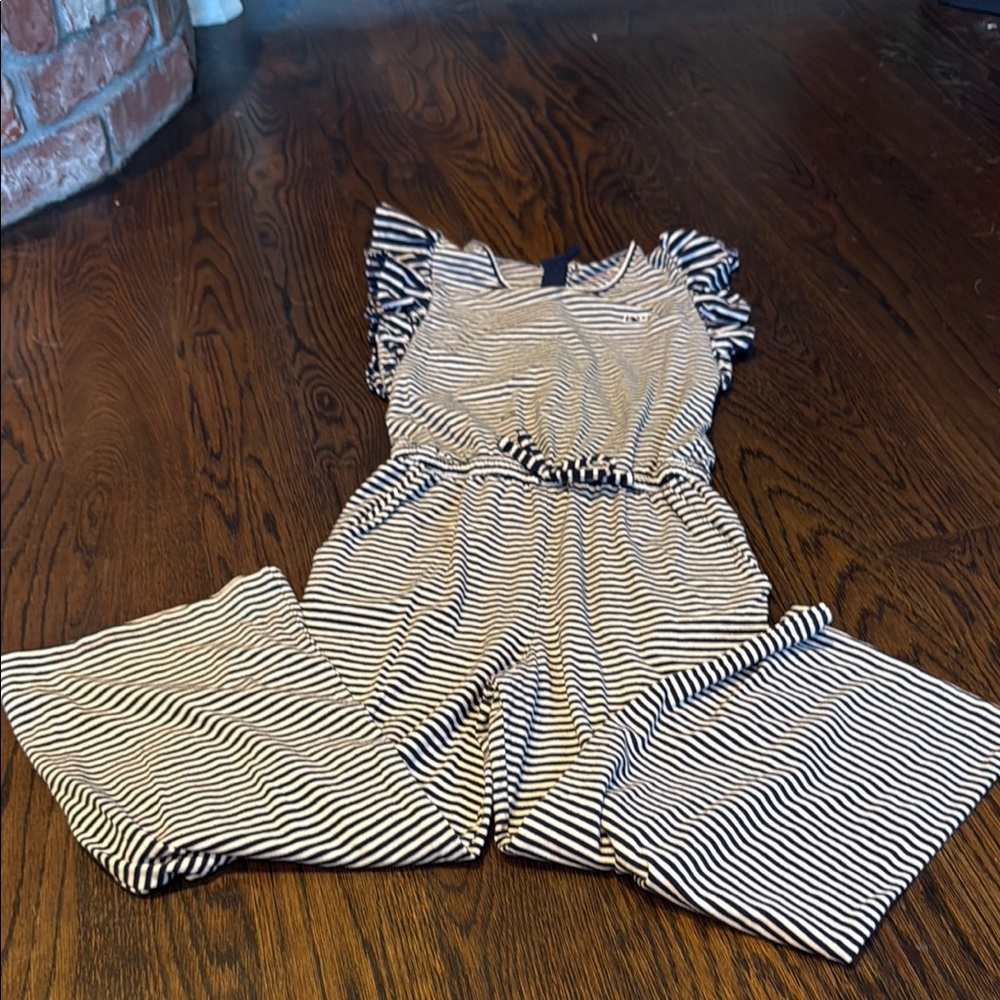 Vineyard vines blue and white Striped Ruffle Sleeve Jumpsuit